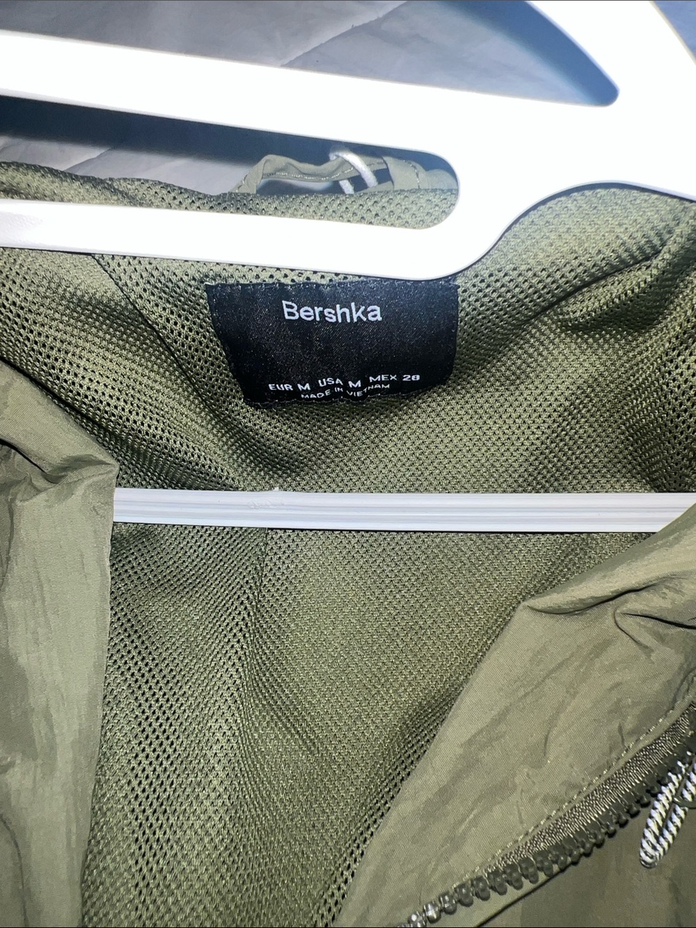 Bershka Olive Hooded Track Jacket with White Stripe Detail - Picture 2 of 5